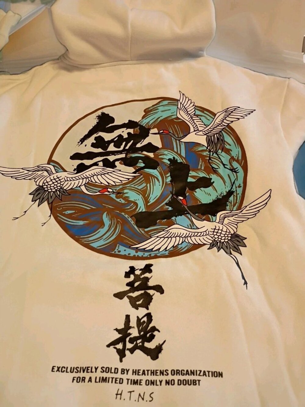 Gedpamco Heathens Organization Streetwear Graphic Japanese Crane Hoodie White ML